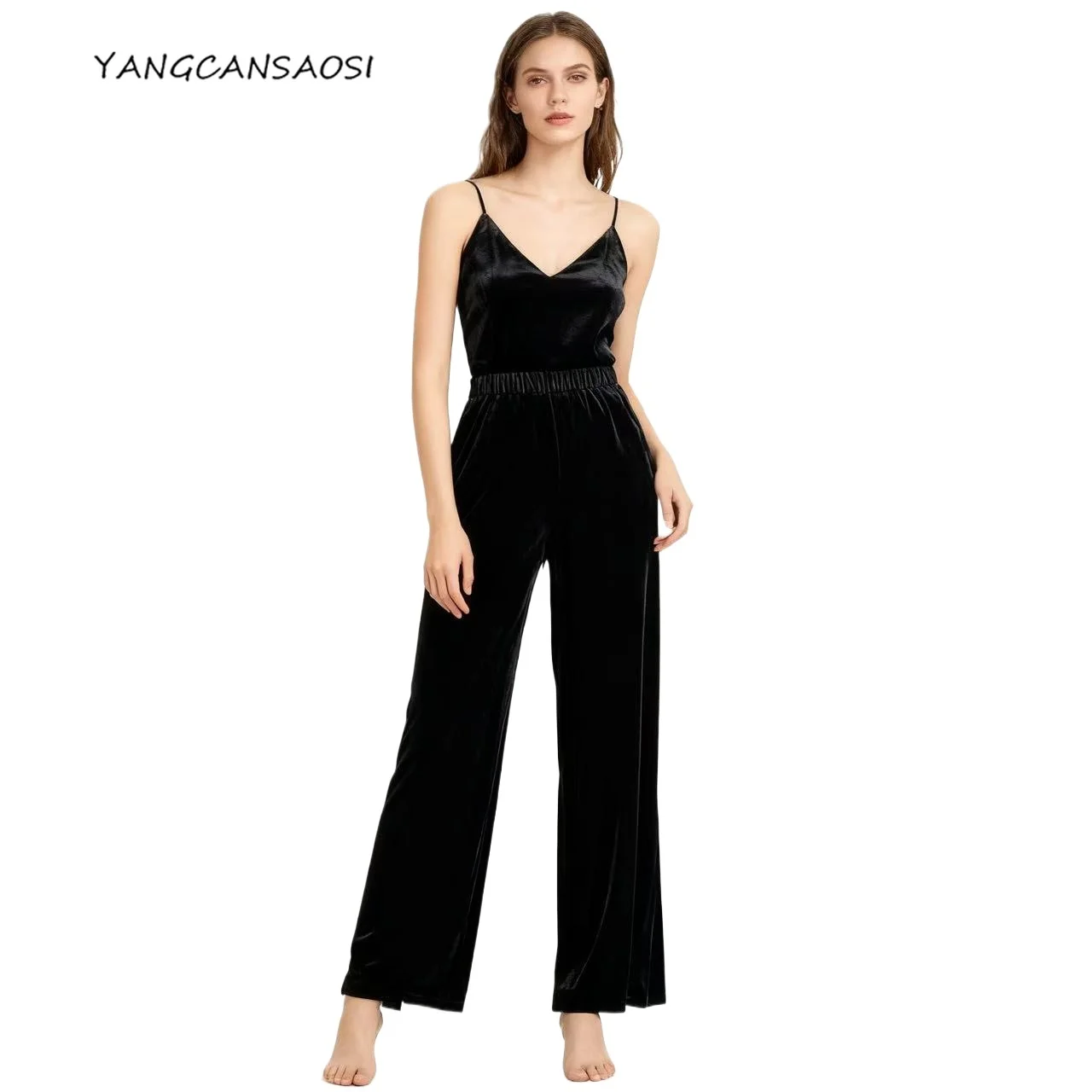 

2025 женская мода, повседневная осенняя новинка, 30% натуральный шелковый бархат, удобные для кожи, черные универсальные прямые брюки