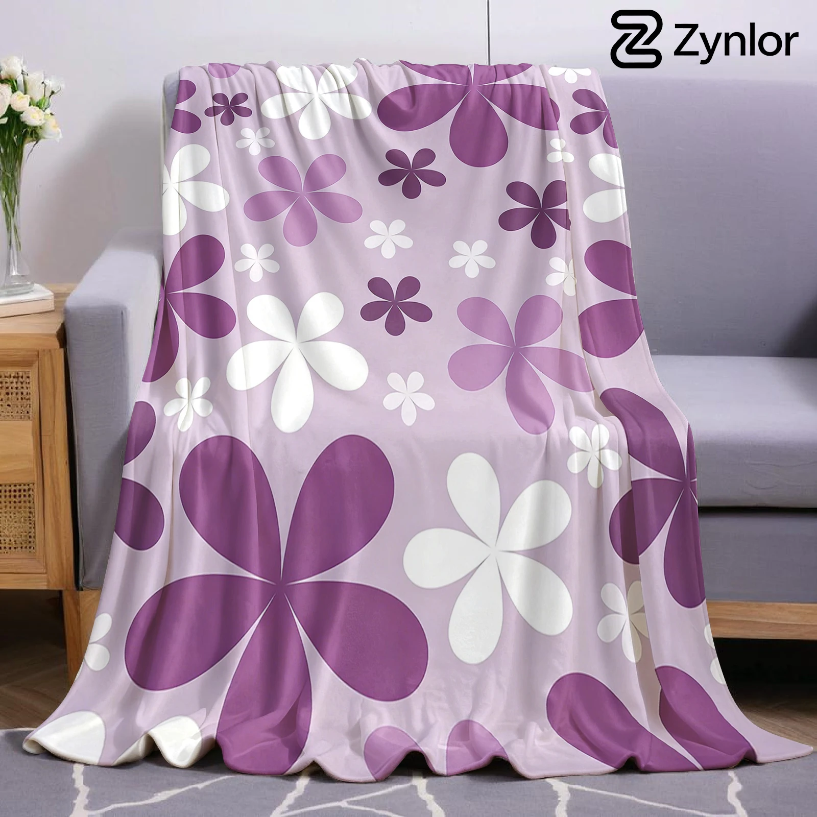 Lilac Petal Flower Halloween Flannel Fleece Blanket Fluffy Warm Cozy Throw for Sofa Bedroom Home Holiday Decoration Gift