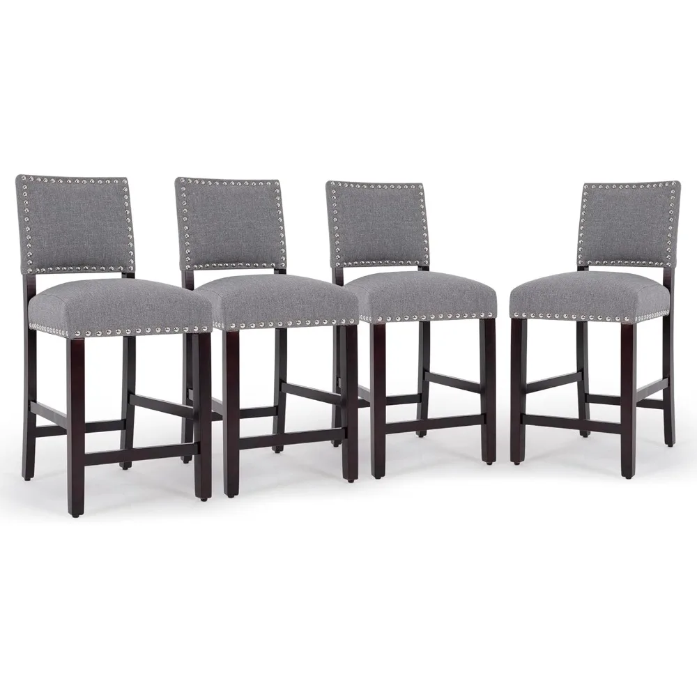 

24 inch Bar Stools Set of 4, Counter Height Stools, Fabric Upholstered Barstools with Back and Wood Leg, Armless Dining