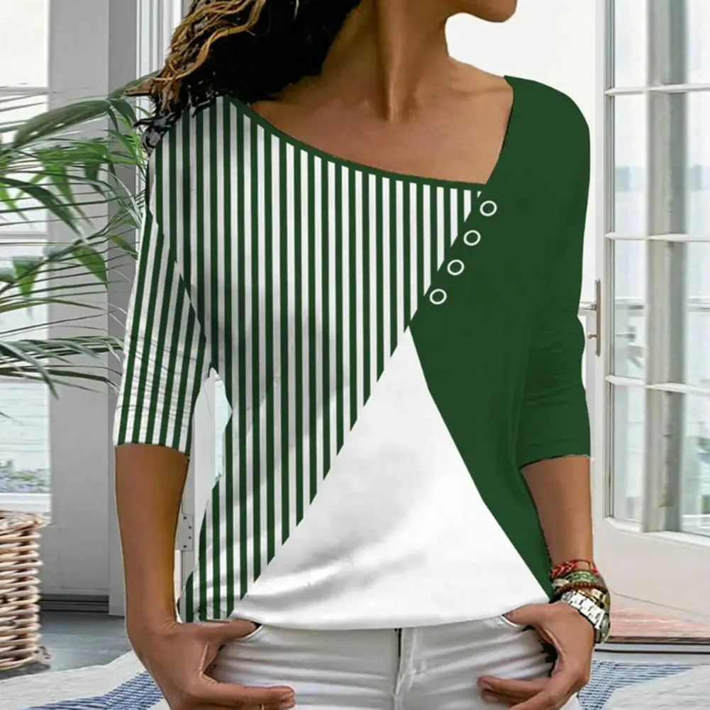 Trendy T-shirt Slim Fit Schrumpfen Beständig Casual Top Streifen Spleißen Farbe Casual T Shirt