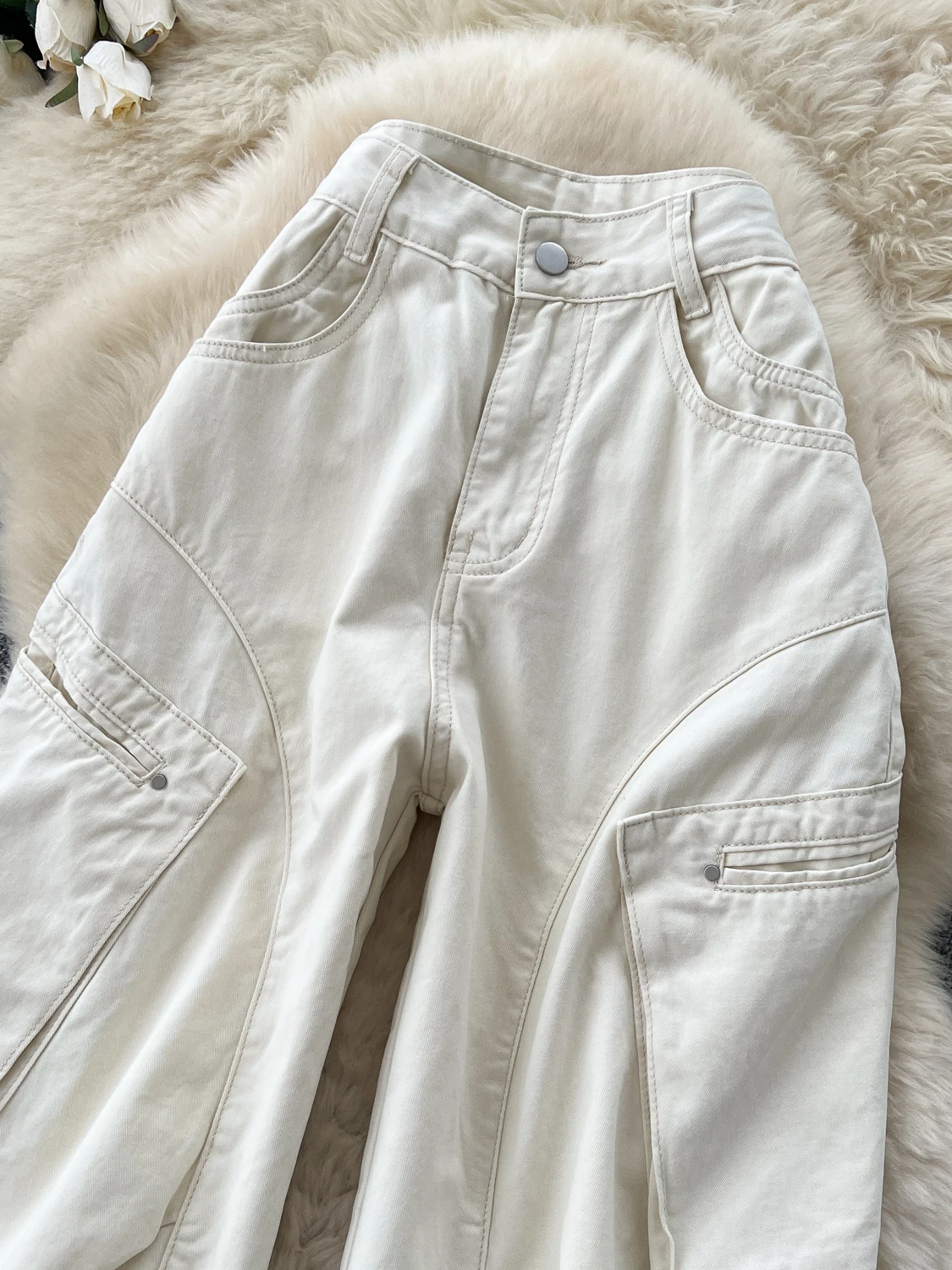 High Waist Wide Leg Denim Pants Women's Utility Style Multi Pocket Casual Slimming Small Size Knife Pants Autumn 2026