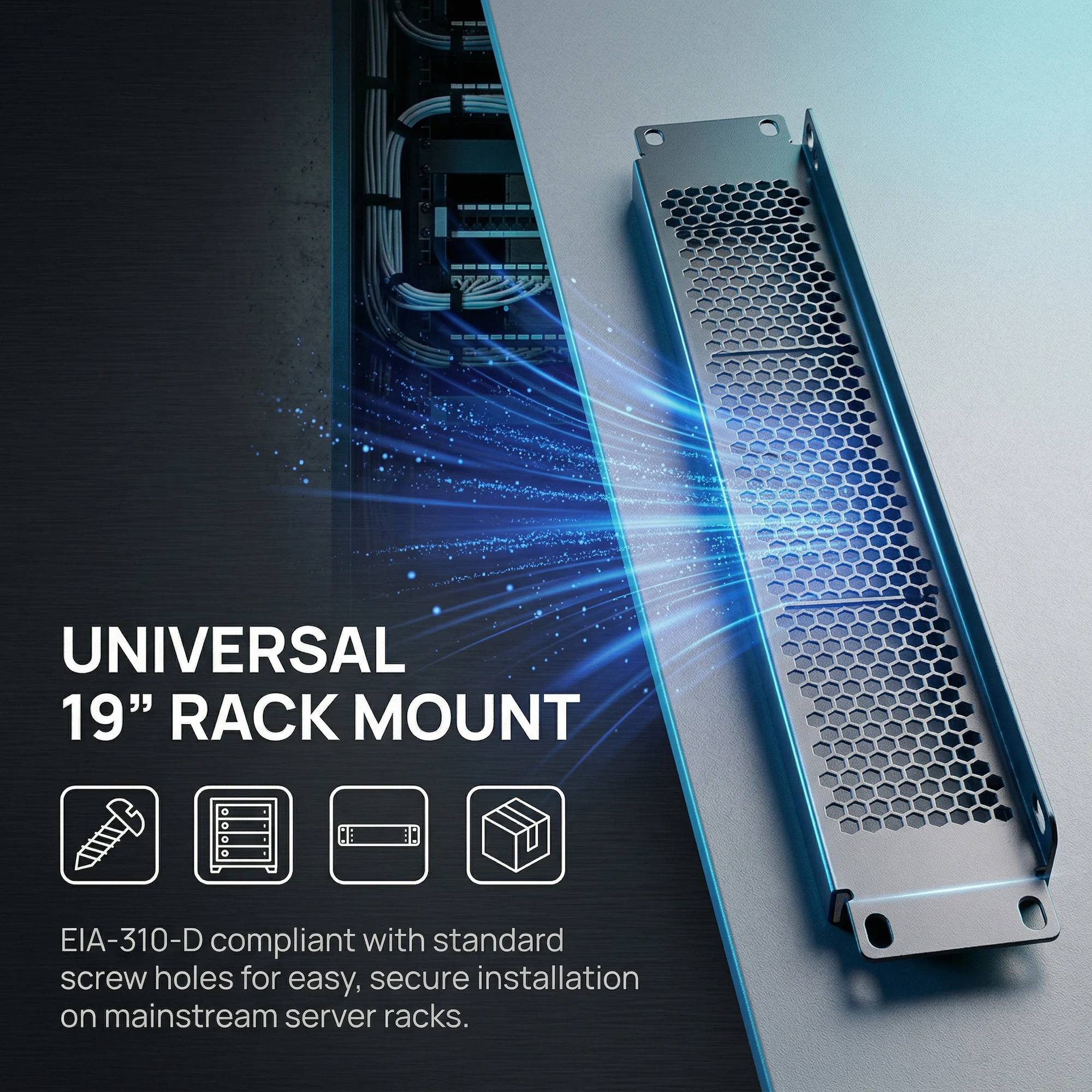 5PCS 4U Honeycomb  Venting Blank Panel for 19in Server Rack Cabinet、Network Cabinet or Enclosure, Black