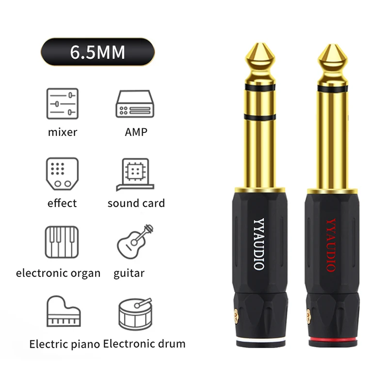 24K Gold-plated 6.5mm 2/3 Pole Earphone Plug For DIY HiFi Headphone Pure Copper Gold Plated 6.5mm  Adapter Audio Connector