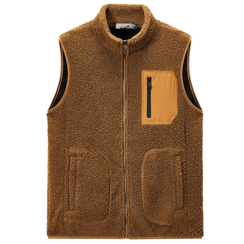 

2025 men's new models, teddy velvet simple and fashionable versatile color matching, fleece stand-up collar vest