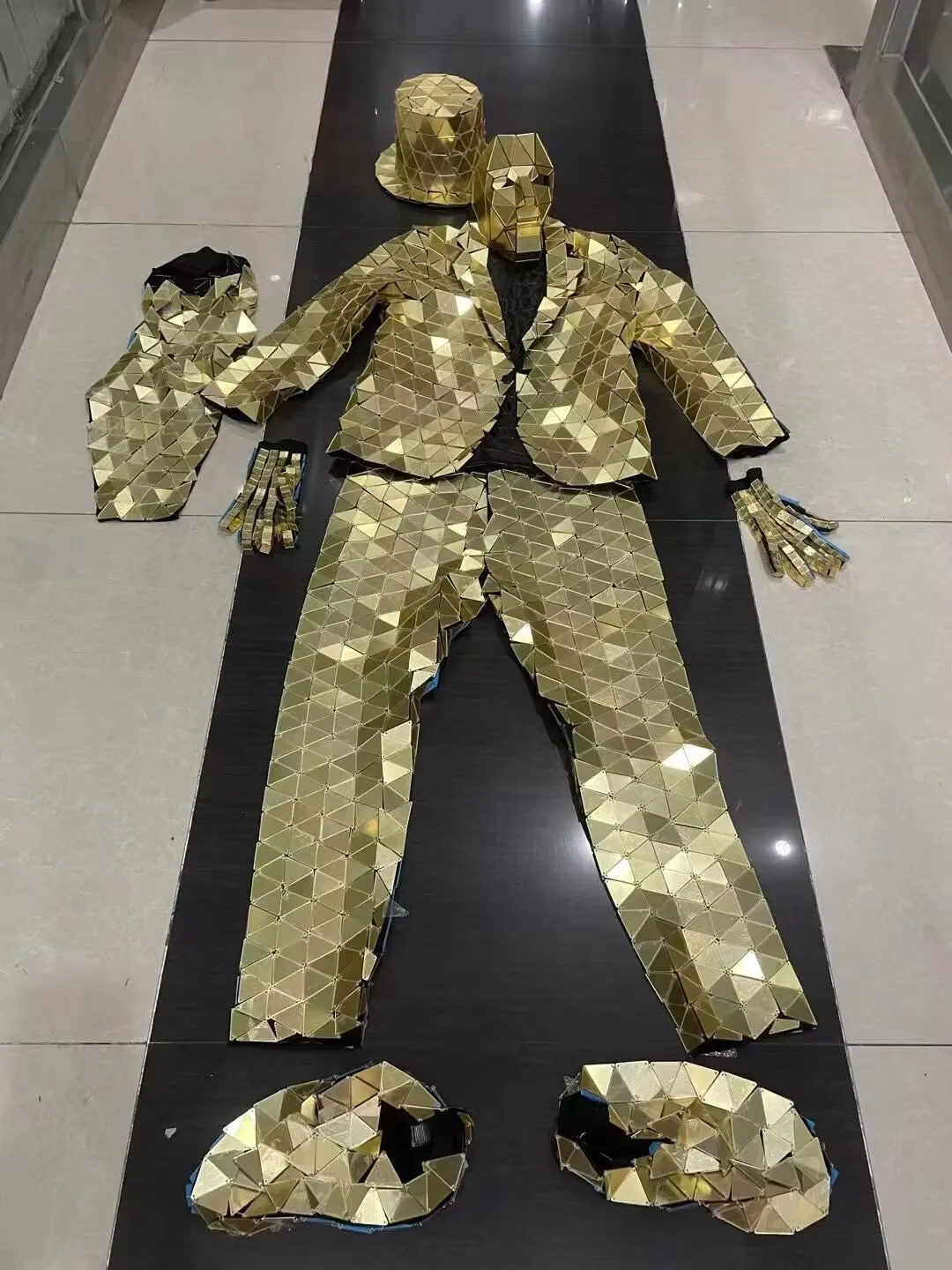 Hand Sewn Mirror Man Show Suit Stage Dress Performance Halloween Glass Mask Glass Helmet Cosplay Christmas Costume Gold Silver