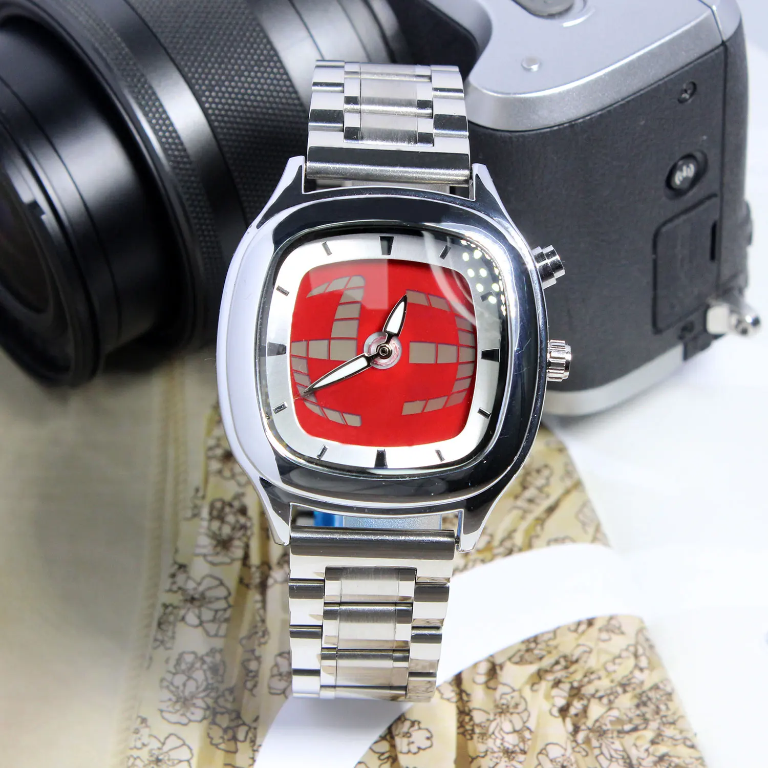 Fashionable creative men's watch y2k ins style pointer digital dual display luminous men quartz watch relojes para hombres