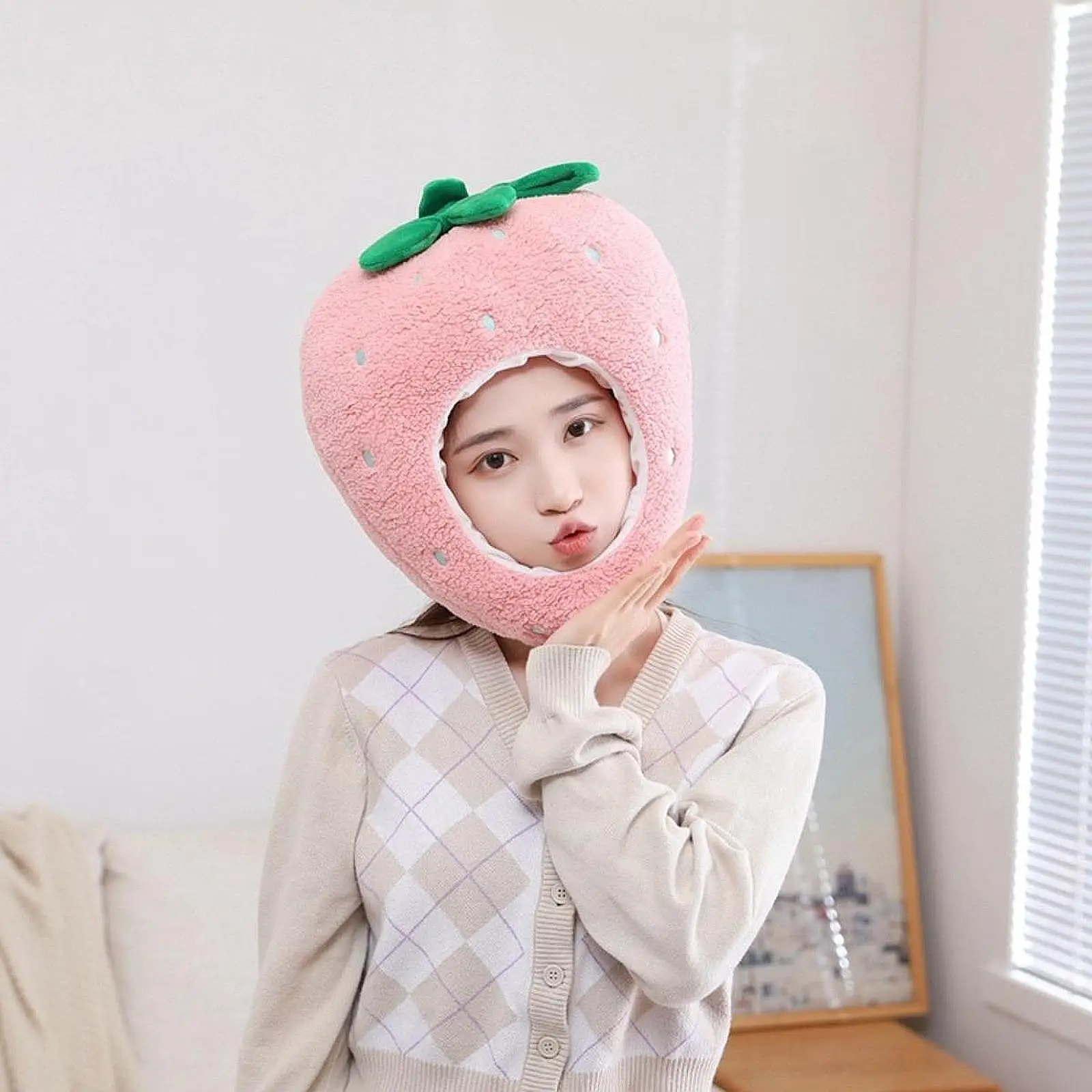 

Strawberry Hat Unique Photo Prop Plush Headgear for Carnival Holiday Halloween