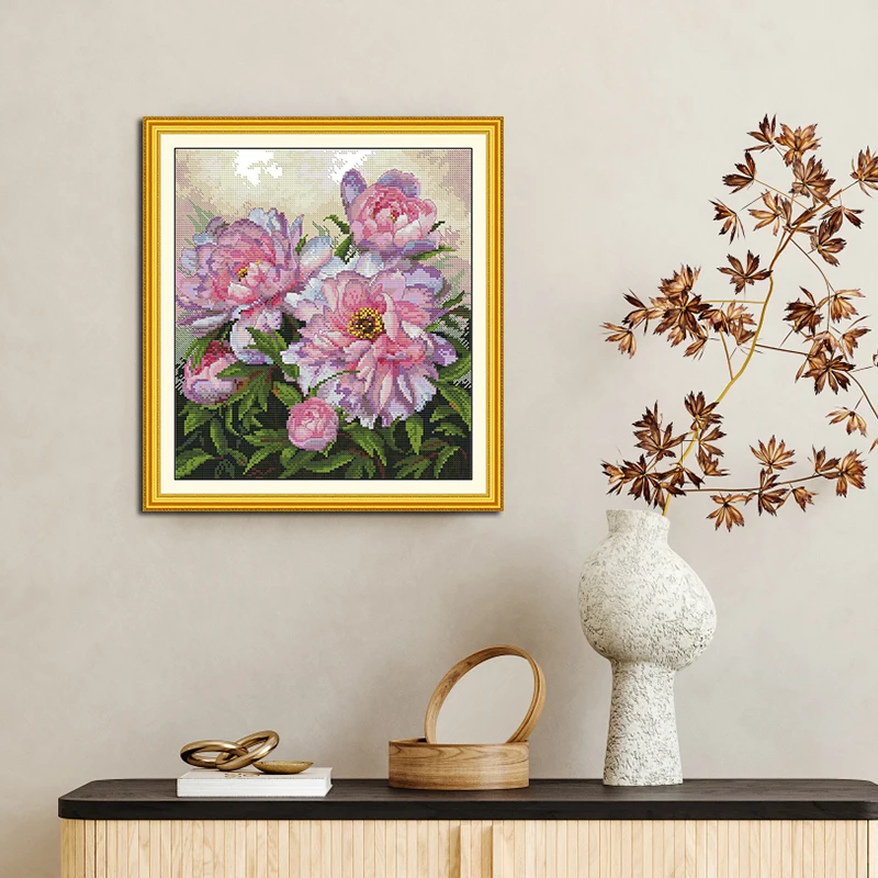 Joy Sunday Cross Stitch Kits Peony Pattern Printed Counted Aida Fabric 16CT 14CT 11CT Art Crafts DIY Embroidery Kits New Hot