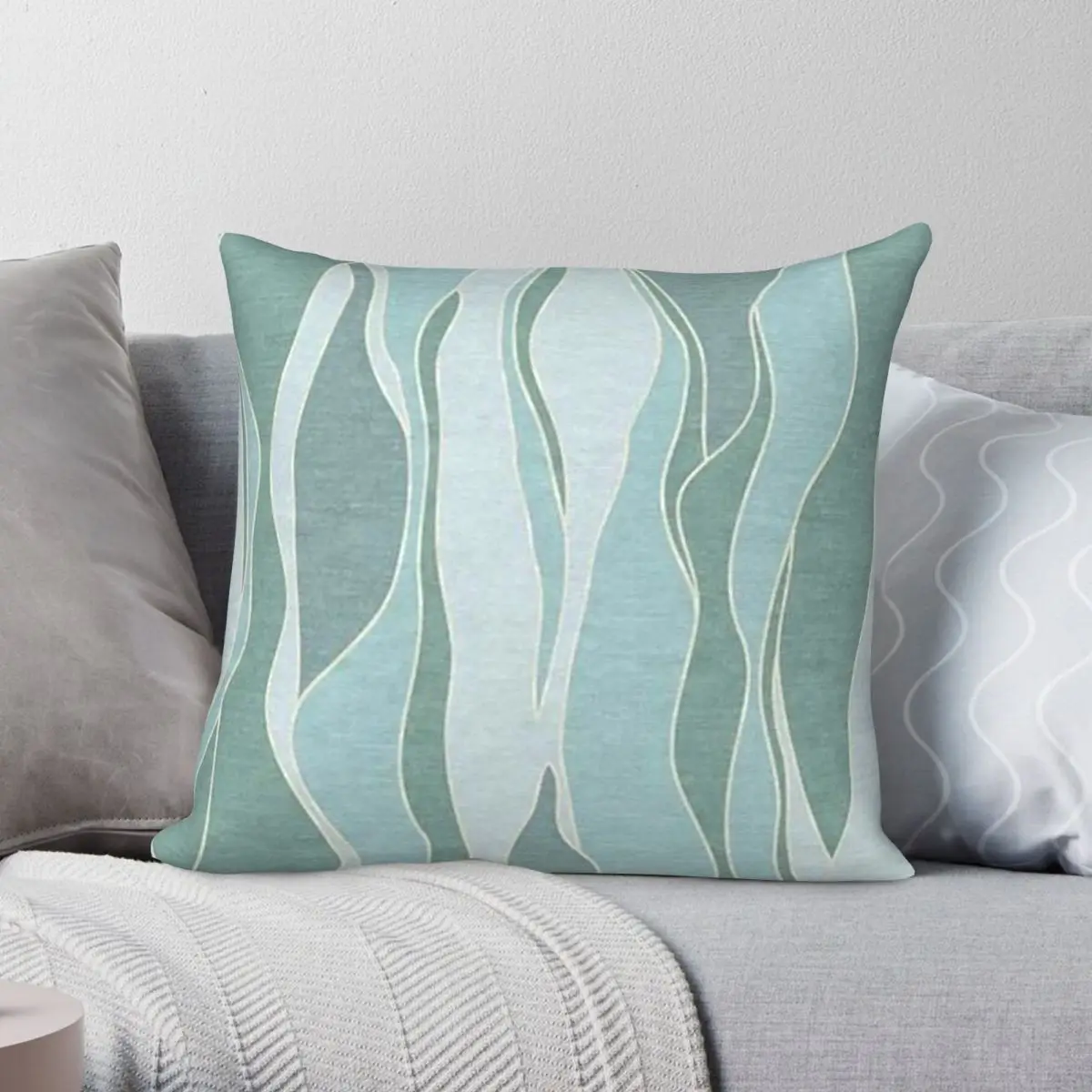 Wavy Lines Neutral Tones Square Pillowcase Polyester Linen Velvet Pattern Zip Decor Pillow Case Home Cushion Cover