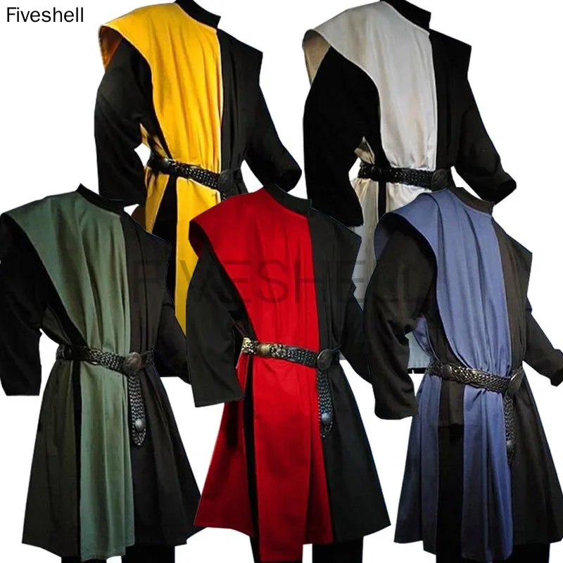 Adult Men Medieval Halloween Cosplay Costume Renaissance Warriors Knight Costume Robe Shirt Tops Long Sleeve