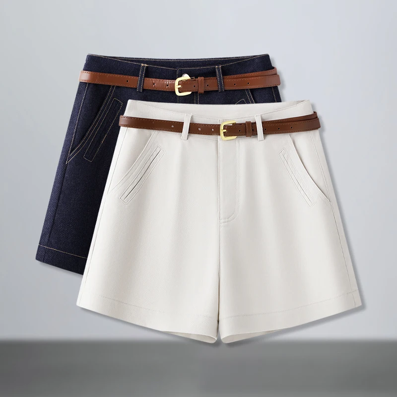 

Женские летние шорты 2025: Новинка для повседневной носки, бежевые тонкие шорты с высокой талией, широкие, в стиле кэжуал