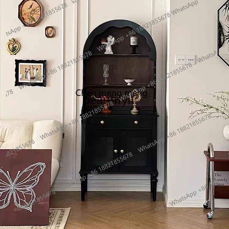 xx1American retro solid wood dining side cabinet French arch, Nordic simplicity, multi-function, display cabinet