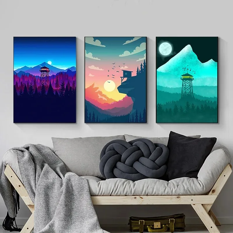 ملصق ساعة نارية مطبوع لديكور المنزل ، صور فنية جدارية ، لوحة قماشية ، قمر ، جبل ، غابة ، خشب ، كوكب ، غرفة معيشة ، غرفة نوم ، هدية