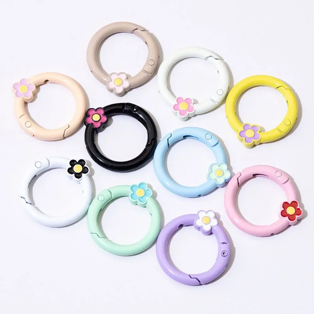 10Pcs Baked Paint Spring Buckle Flower Keychain Accessories Circular Opening Ring Color Random DIY Connecting Ring