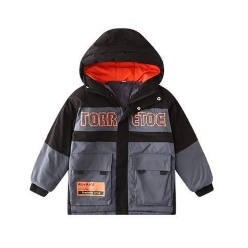 Boys Coat Jacket Cotton Outerwear Windbreak 2023 Fashion Thicken Velvet Winter Warm Christmas Gift Children\'s Clothing