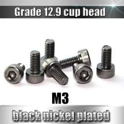 YFS M3 Hex Socket cup Head Screws Grade 12.9 Black Nickel Plated Antirust Screws 10Pcs