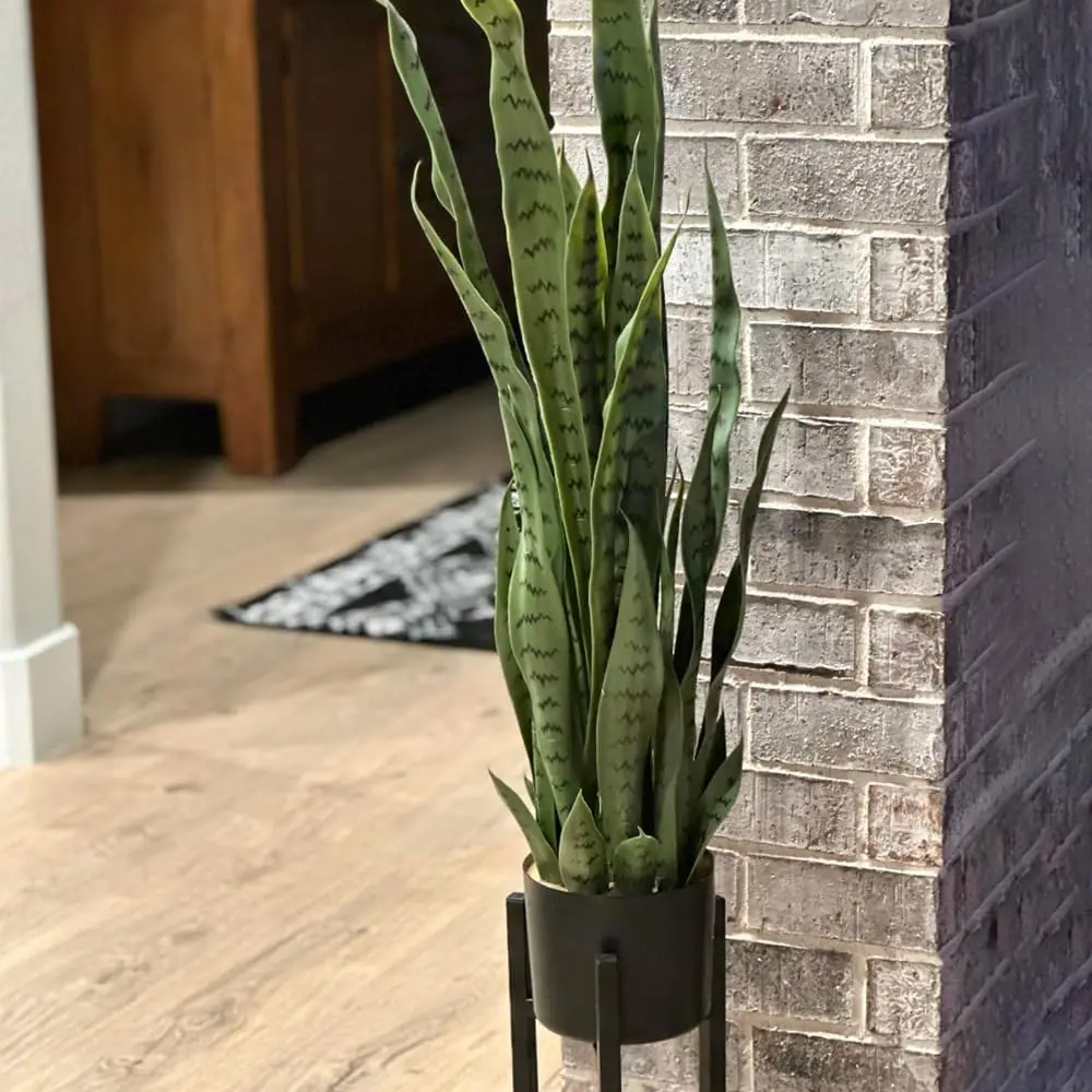 Artificial Snake Plant, 35'' Faux Snake Plant Tall, Fake Snake Sansevieria Potted Plant With Stand For Home Office Decor