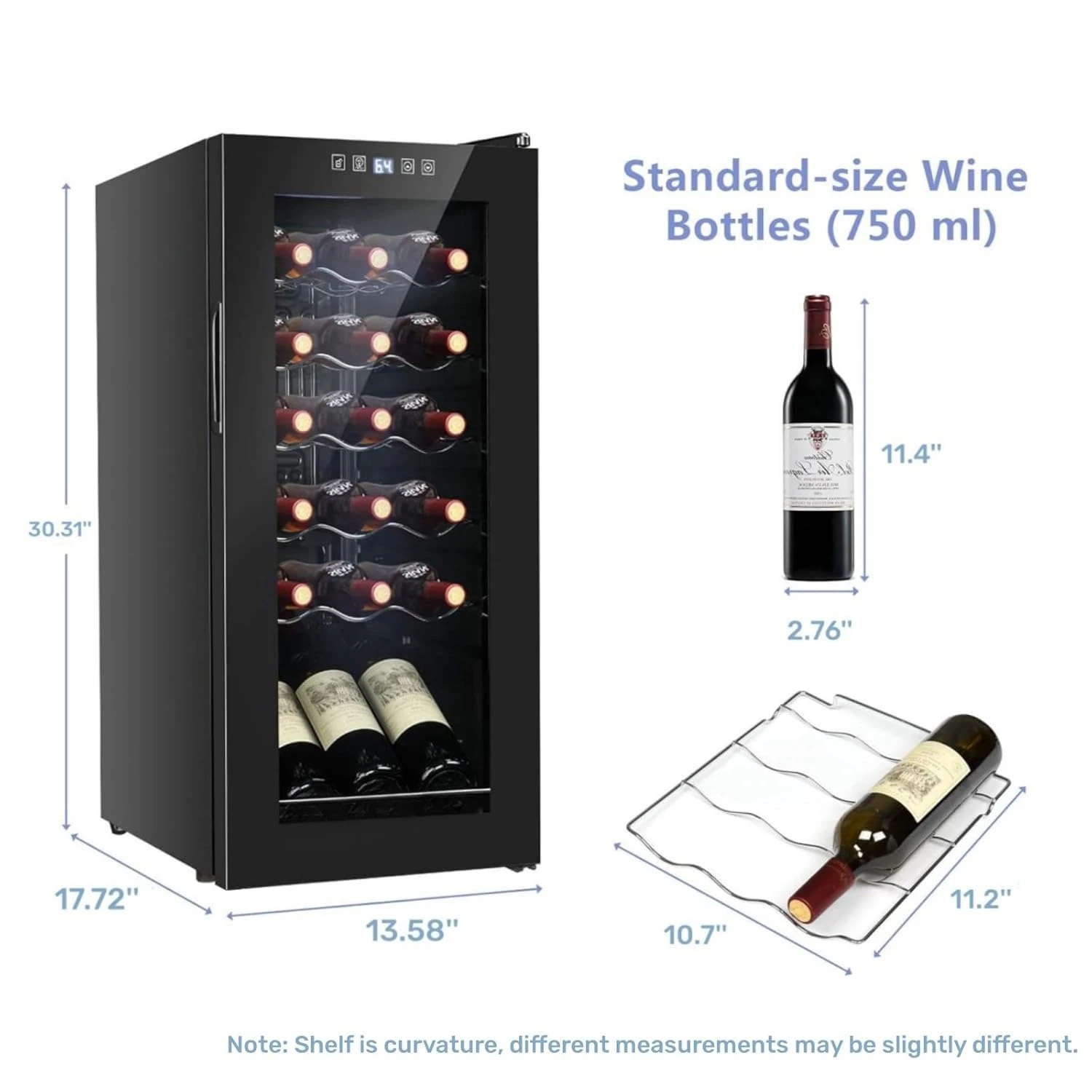 Frigobar para Vinhos com Capacidade para 18 Garrafas, Refrigerador de Vinhos com Compressor, Chiller de Bebidas com Digital, Personalizado
