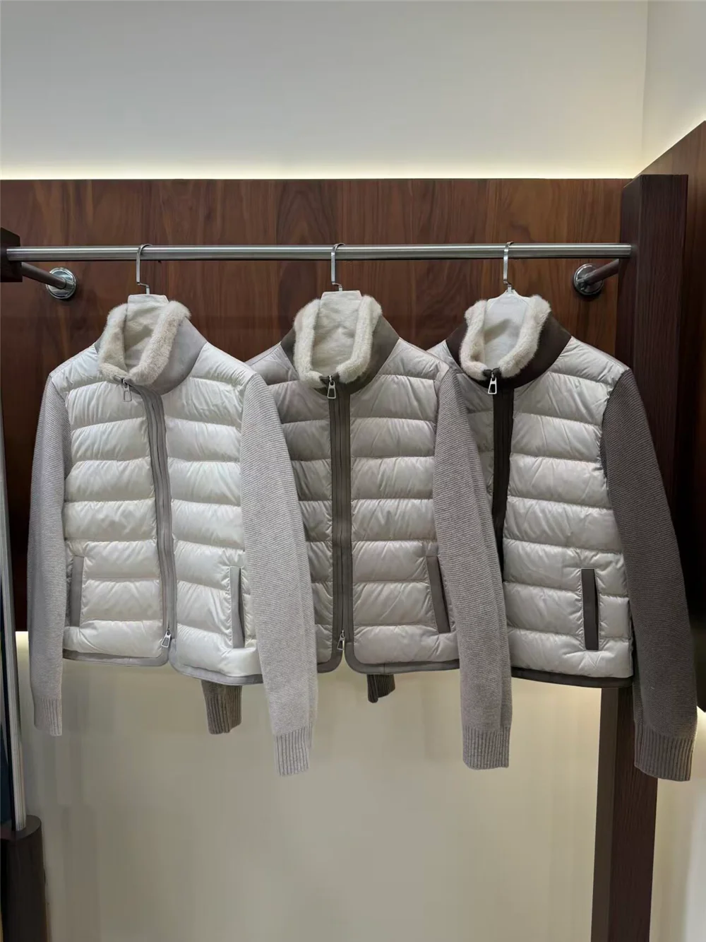 Women’s Premium Wool Long-Sleeve Goose Down Jacket Integrated Stand-Collar Fur Trim Winter Outerwear