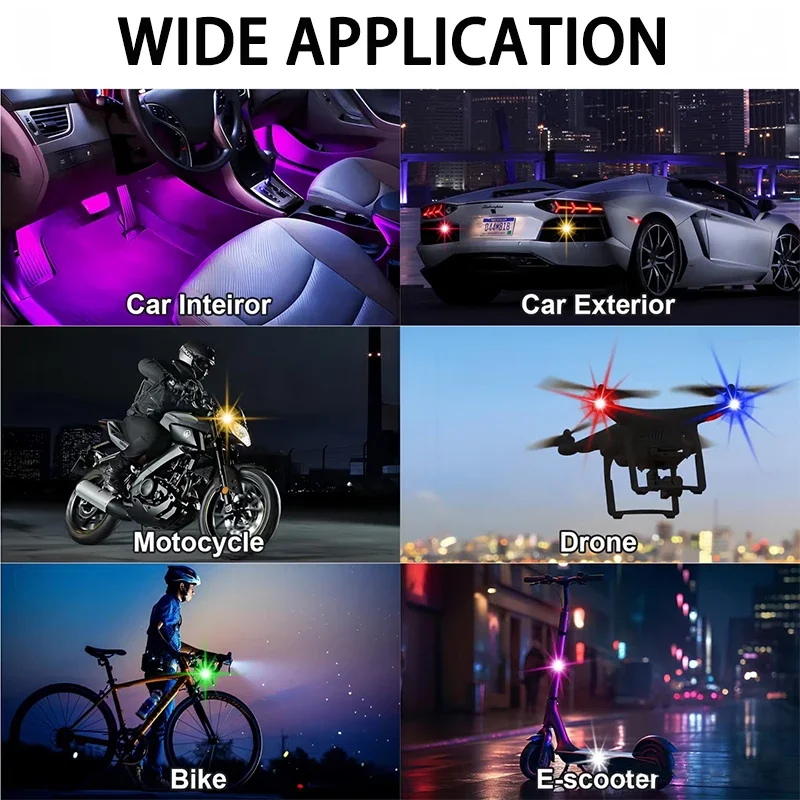 4/6PCS RGB Led Car Strobe Lights Motorcycle Wireless Light Aircraft Airplane Helicopter Warning Lights LED Flash with USB Charge