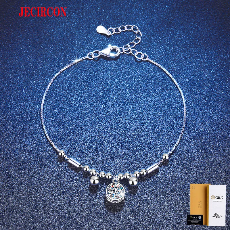 

JECIRCON S925 Sterling Silver Moissanite Bracelet Palace Bell INS Korean Version Bubble D Color 1 Carat Shiny Diamond Hand Chain