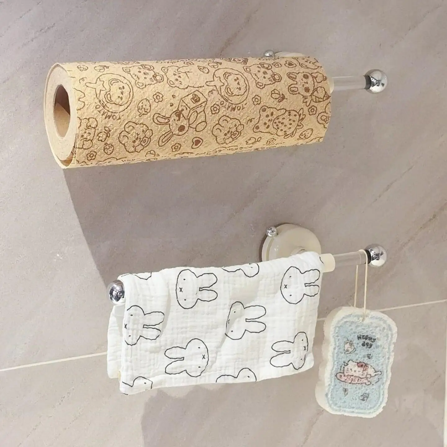 吸盤式トイレットペーパーホルダー-キッチンペーパータオルラック-バスルーム収納オーガナイザー-プラスチックラップディスペンサー-穴あけ不要