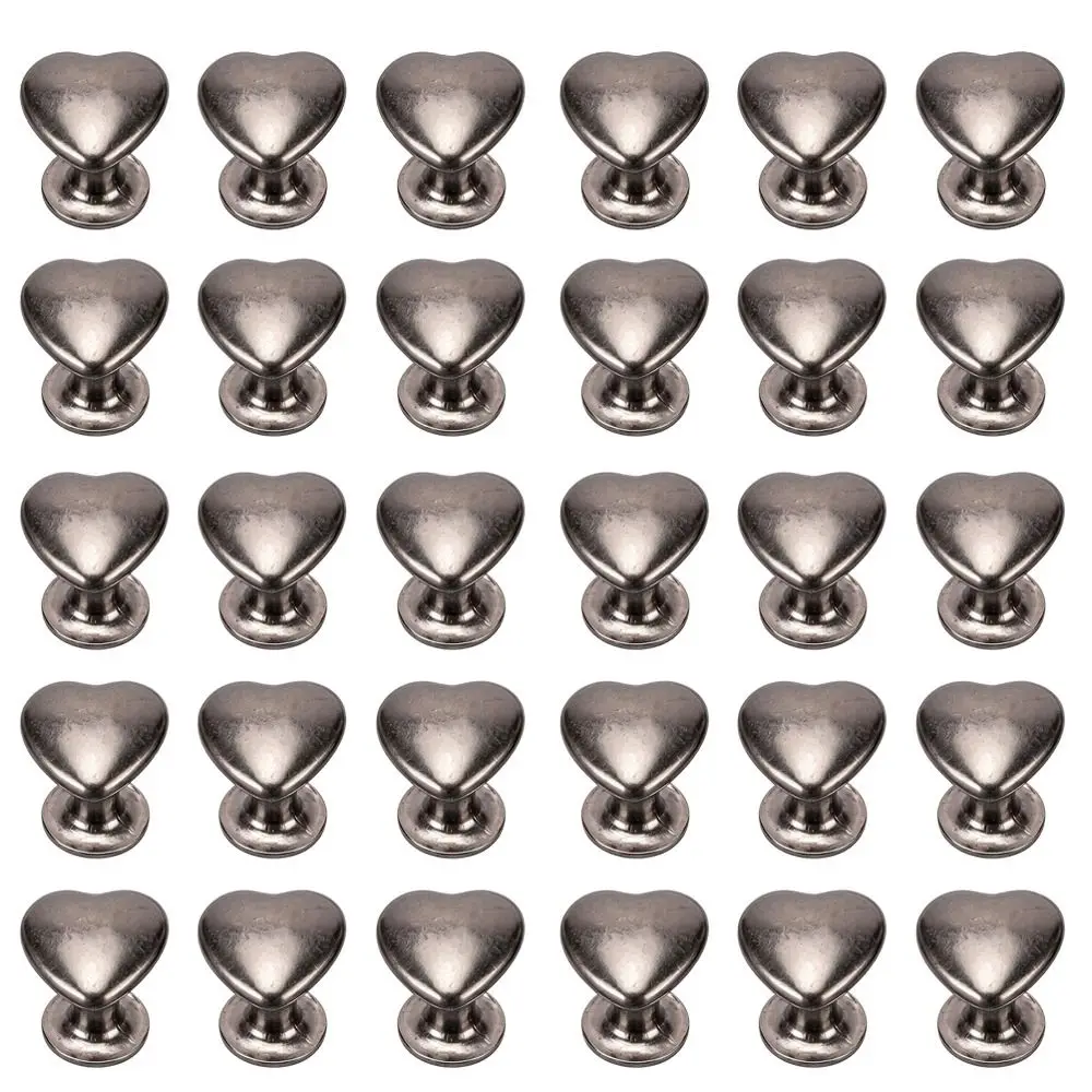 30 Pcs Count Gunmetal Color Heart Shape Rivets 8mm Size Screw Back Double Layer Studs Tubular Type Double Cap Rivets