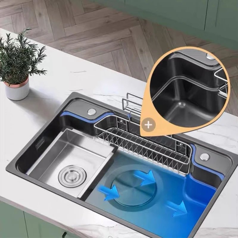 Hot Large Single Embossed 3D Sink with Hanging Basket Multifunctional Kitchen Sink for Quick Drainage Practical Design