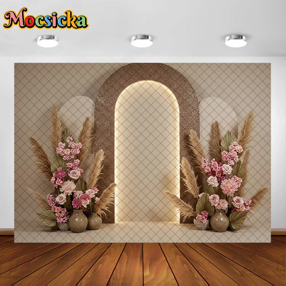 Mocsicka photographie fond Boho Floral arc portes fenêtres décoration toile de fond nouveau-né adulte femmes enceintes Portrait Studio