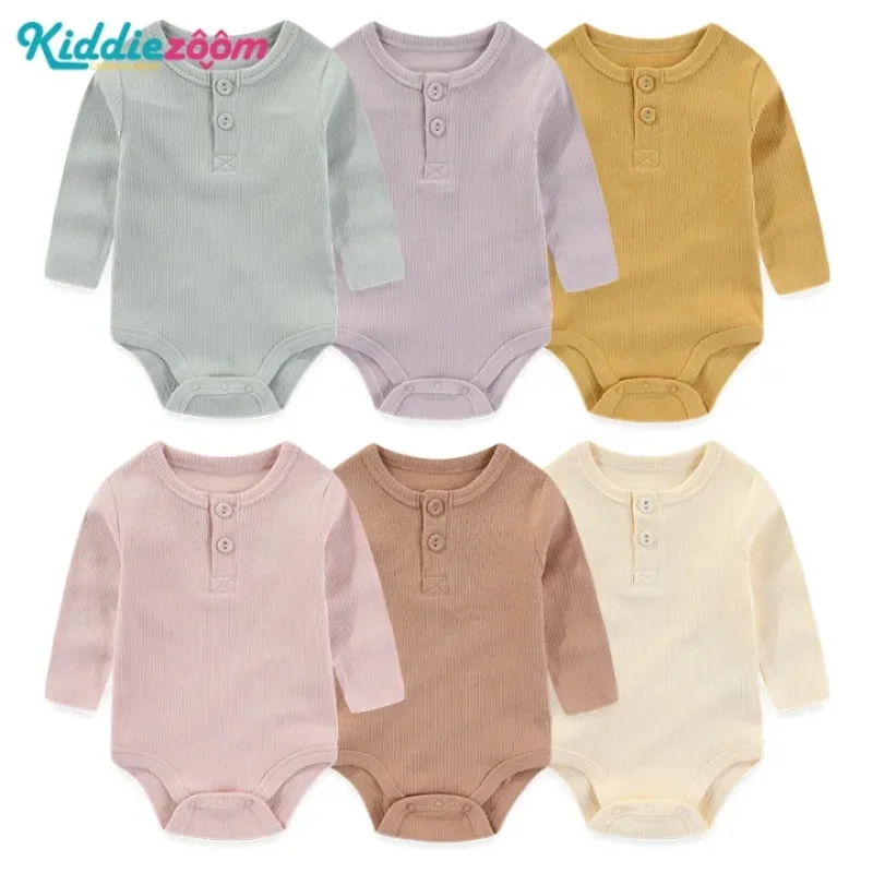 Unisex Solid Color Cotton Baby Boy Clothes Sets 3 Pieces 0-24M Baby Girl Clothes Newborn Baby Rompers Long Sleeve Active