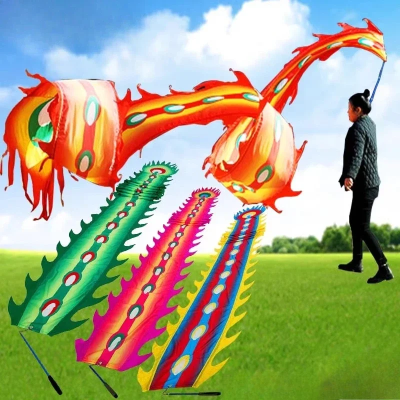 Cinta colorida de danza del dragón de 6/8/10 metros con palo telescópico retráctil, lavable, resistente al color, accesorio para actuación en escenario para niños