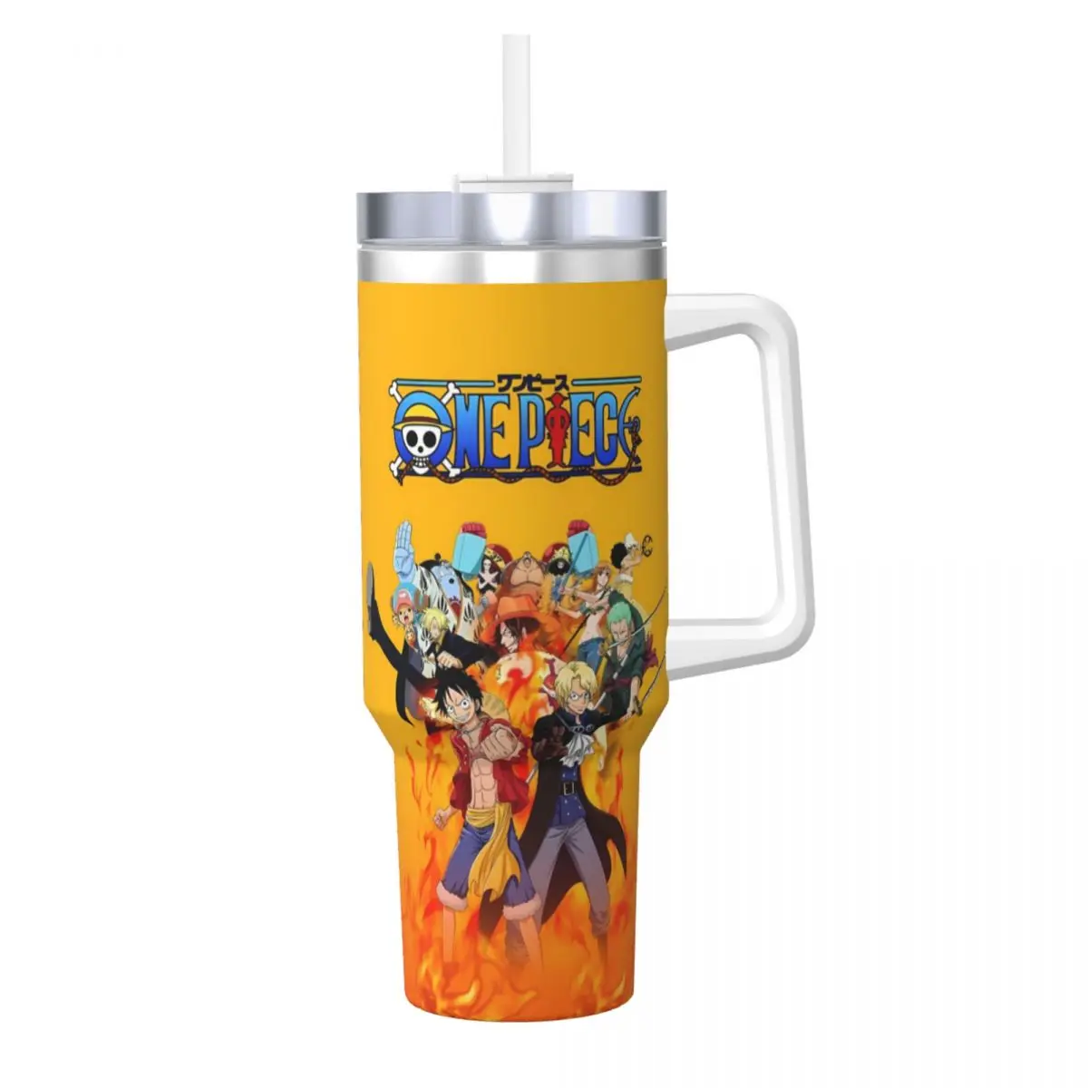 Stainless Steel Tumbler O-One Anime P-Piece Car Mugs Straws Travel Cold Drink Water Bottle Heat Preservation 40oz Coffee Mug