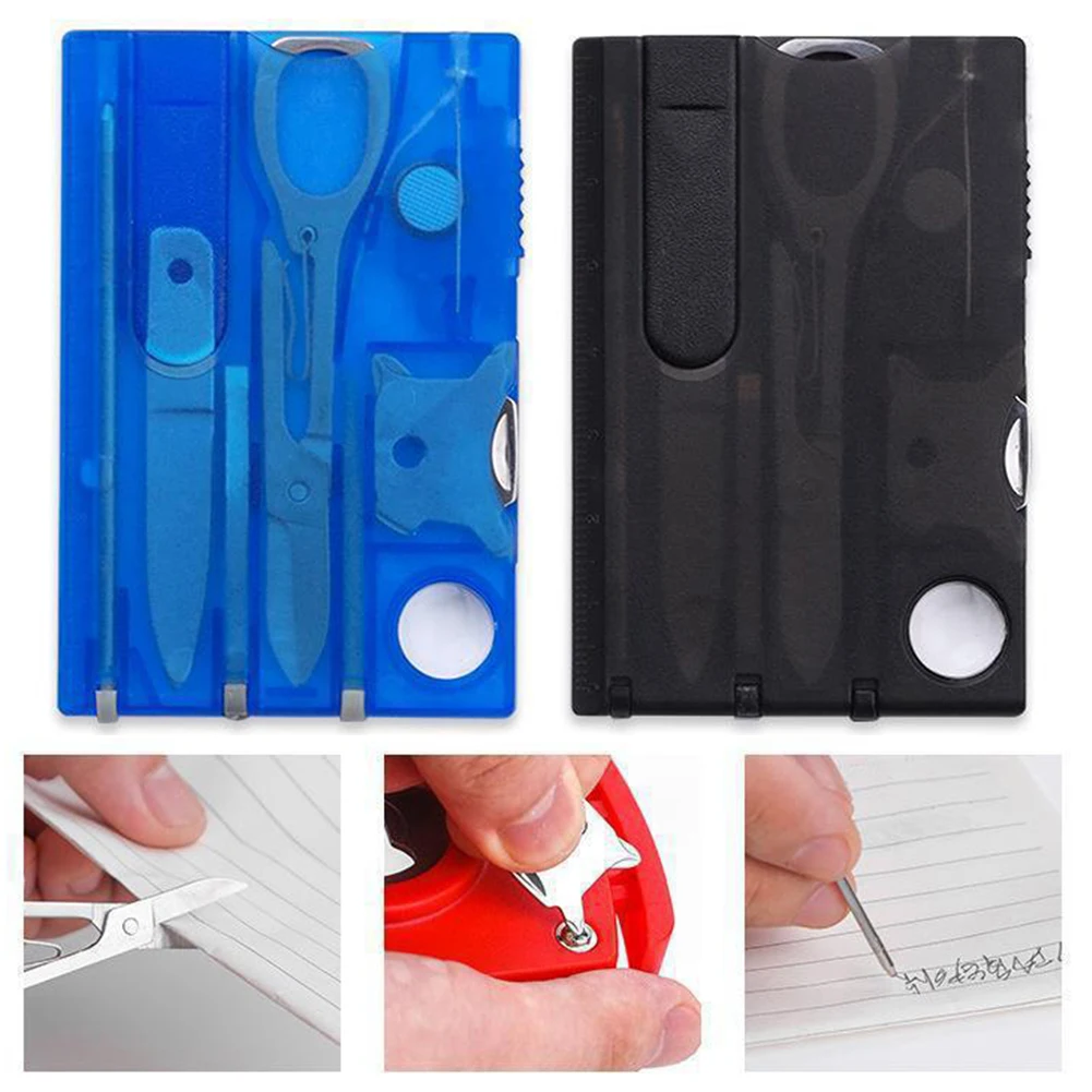 Multi Functional Tool Card Portable Combination Tool Set Of 8 Outdoor Tool For Paper Cutting Screw Writing Lamp 8.5*5.5*0.5cm