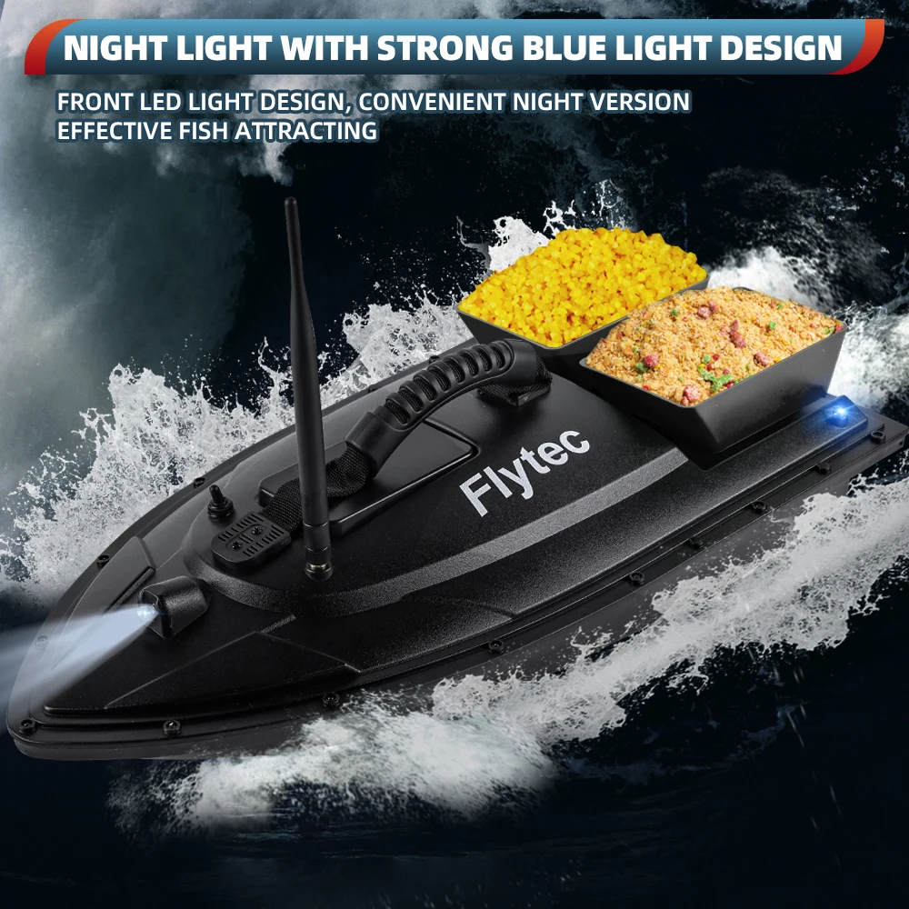 5200mAh Flytec Fishing Bait Boat 500m Remote Control Bait Boat Dual Motor Fish Finder 1.5KG Loading with LED Light for Fishing