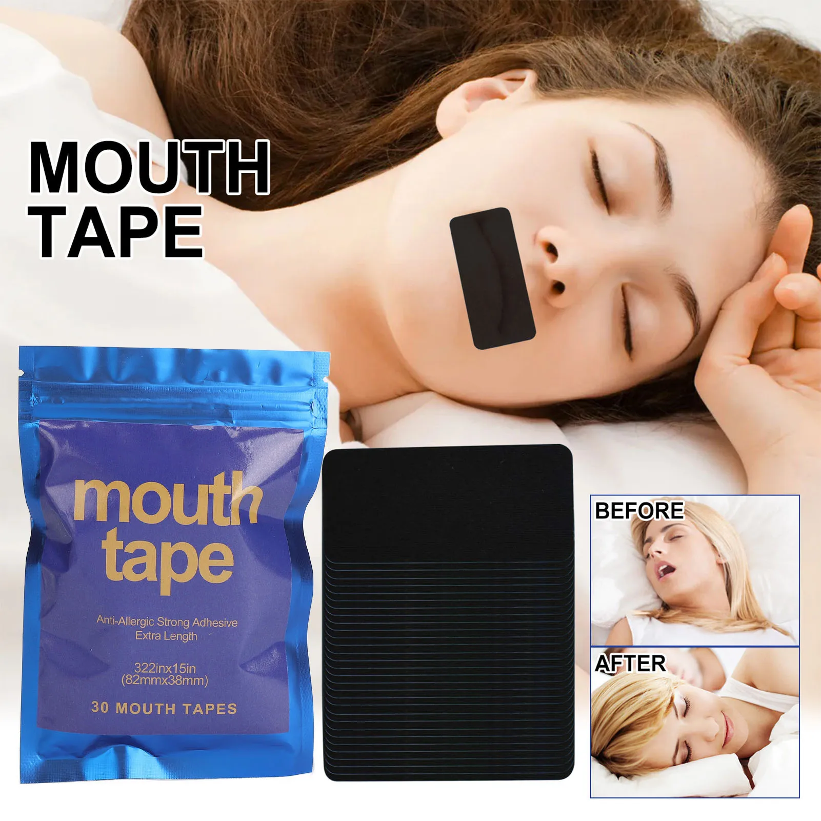 90pcs Anti Snoring Mouth Tape Nighttime Sleeping Mouth Breathing Improvement Reduce Dry Mouth Promote Nose Breathing Health Care