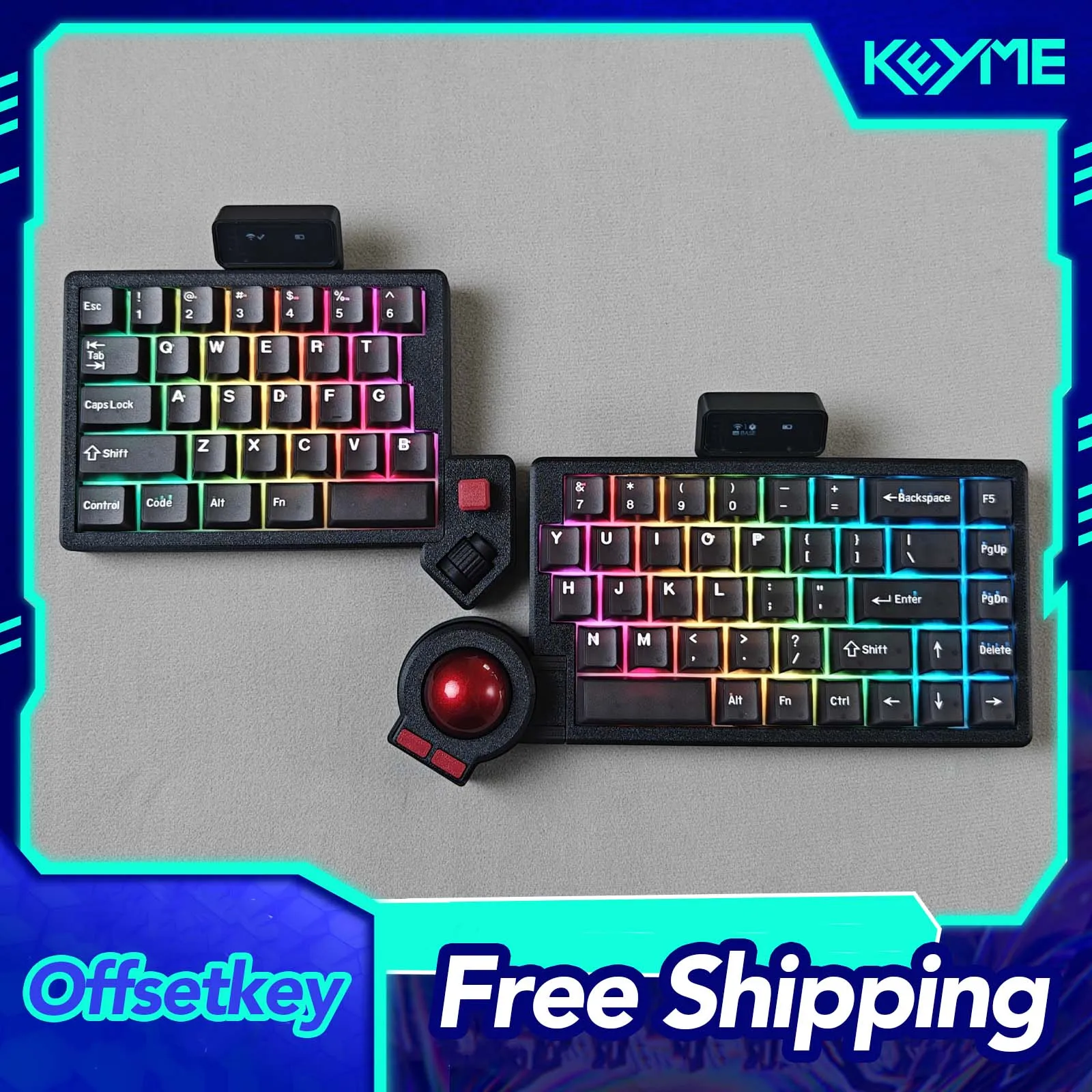 Offsetkey Split Keyboard With Trackball Dual Mode Wired Bluetooth Wireless Split Keyboard Kit RGB Hotswap ZMK Customize PC Gamer