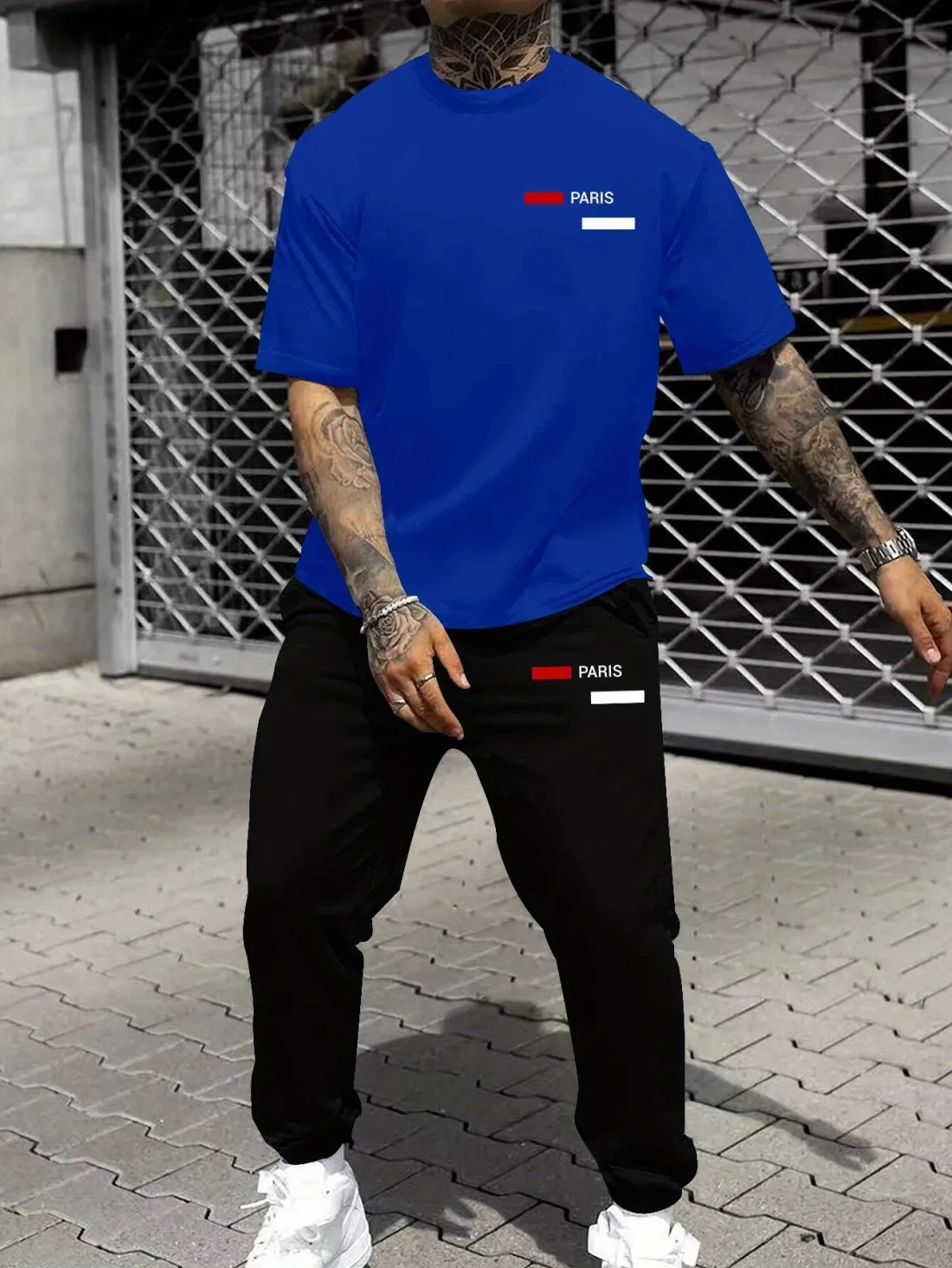 

Men's summer new letter printed breathable and comfortable round neck T-shirt and pants set, outdoor high street versatile