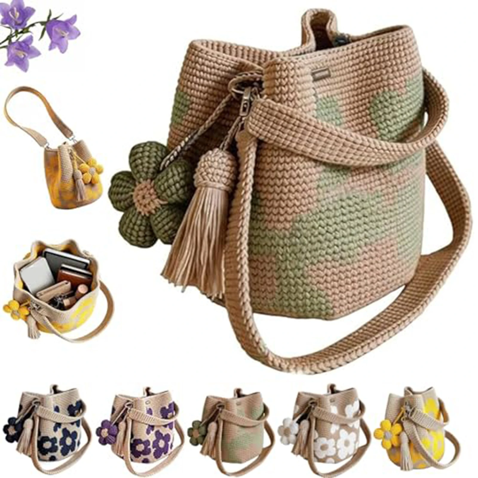 

Women Textile Floral Purse Bag Large Capacity Boho Beach Handbags Crochet Handbags for Travel Shopping Work Dating Use