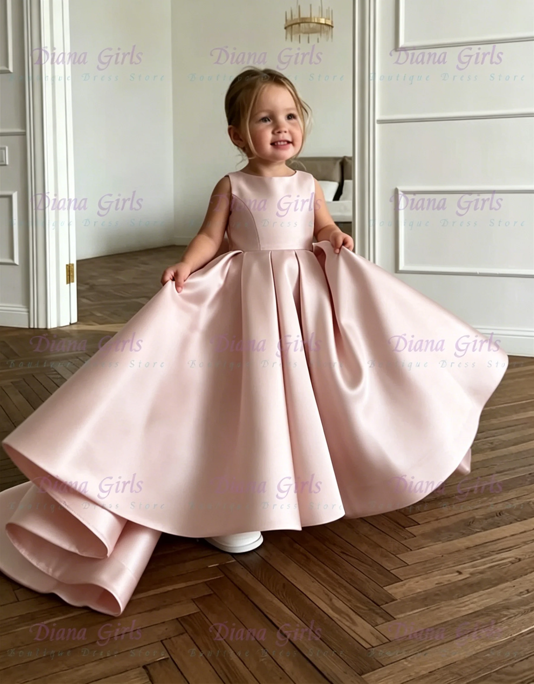 New Lovely Pink Baby Flower Girl Dresses Bow Back Birthday Kid Party Dress Wedding Dresses For Kids ropa de niña 2026 Customized