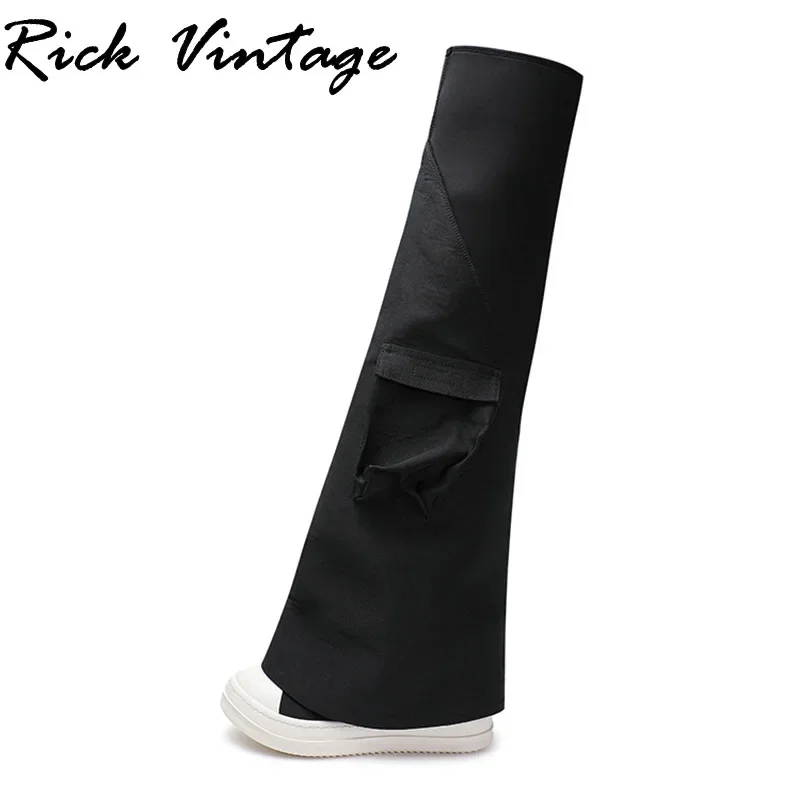 Rick Vintage udo na buty do kolan dla kobiet na płótnie rozciągliwe luksusowe elastyczne w stylu Casual, czarny designerskie modne buty Botas Mujer