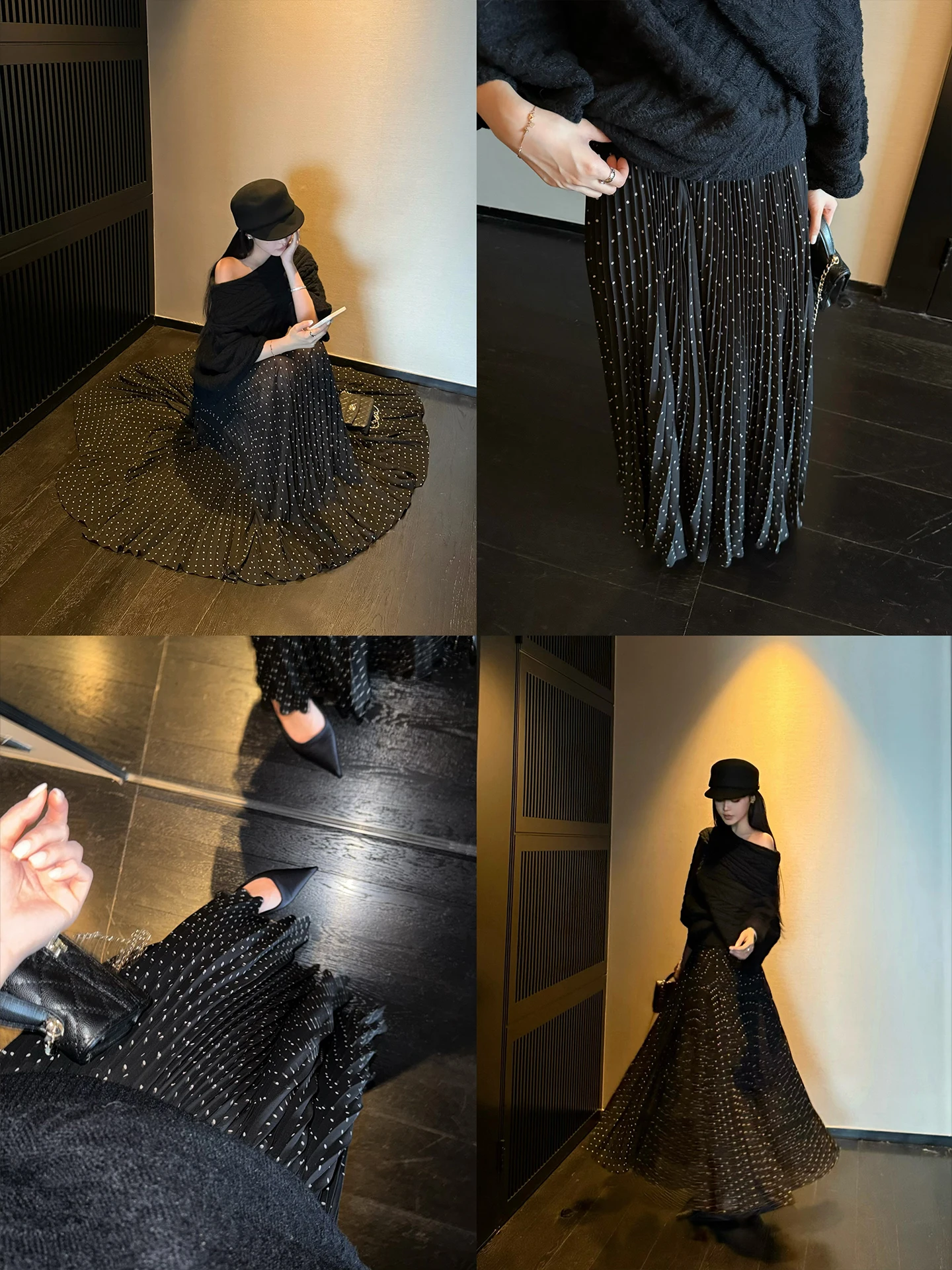 

Long Polka Dot Pleated Skirt Women's Autumn Winter Slimming A-Line Skirt Casual Sle mid Waist Other Fabric Other Cosition