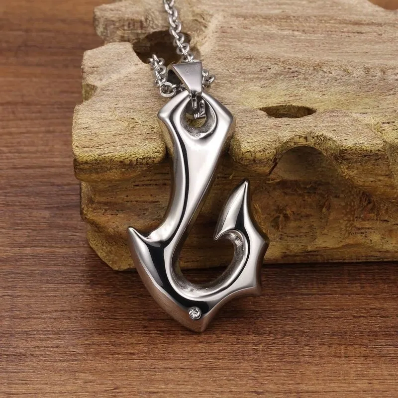 New Trendy Special Shape Fish Hook Pendant Necklace Men\'s Viking Fish Hook Pendant Chains On The Neck Jewelry 2022 Accessories