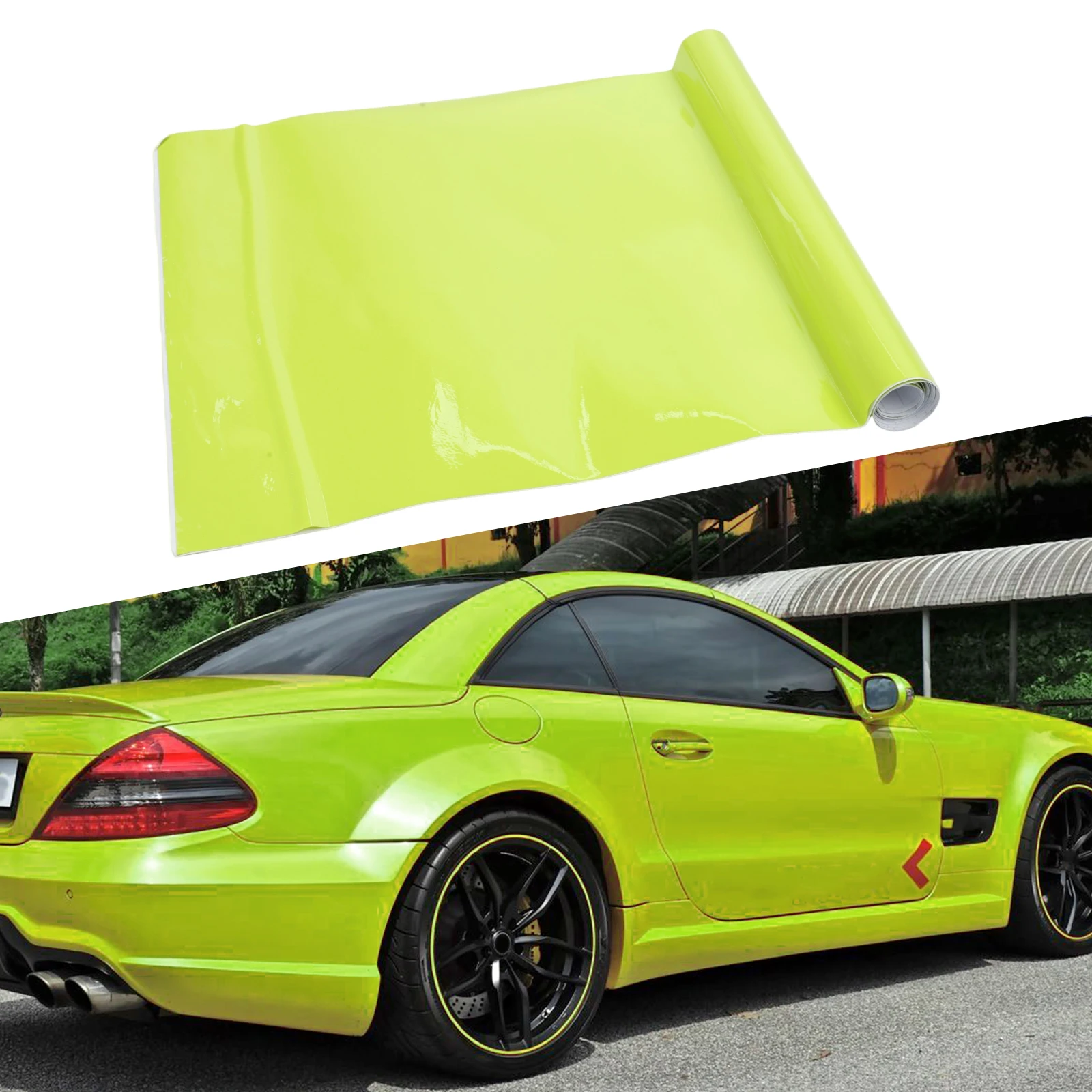 

Автомобильная пленка, виниловая пленка, рулон 30x152 см, глянцевая неоновая желтая наклейка из фольги, наклейка для защиты автомобилей и настройки