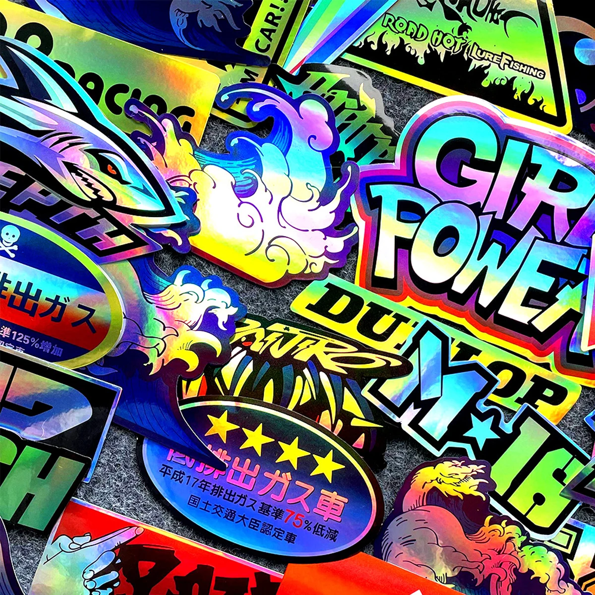40PCS Racing Sponsors Laser Rainbow Car Stickers Motorcycle Moto Auto Body Windshield Helmet Fuel Tank Vinyl Decals Accessories