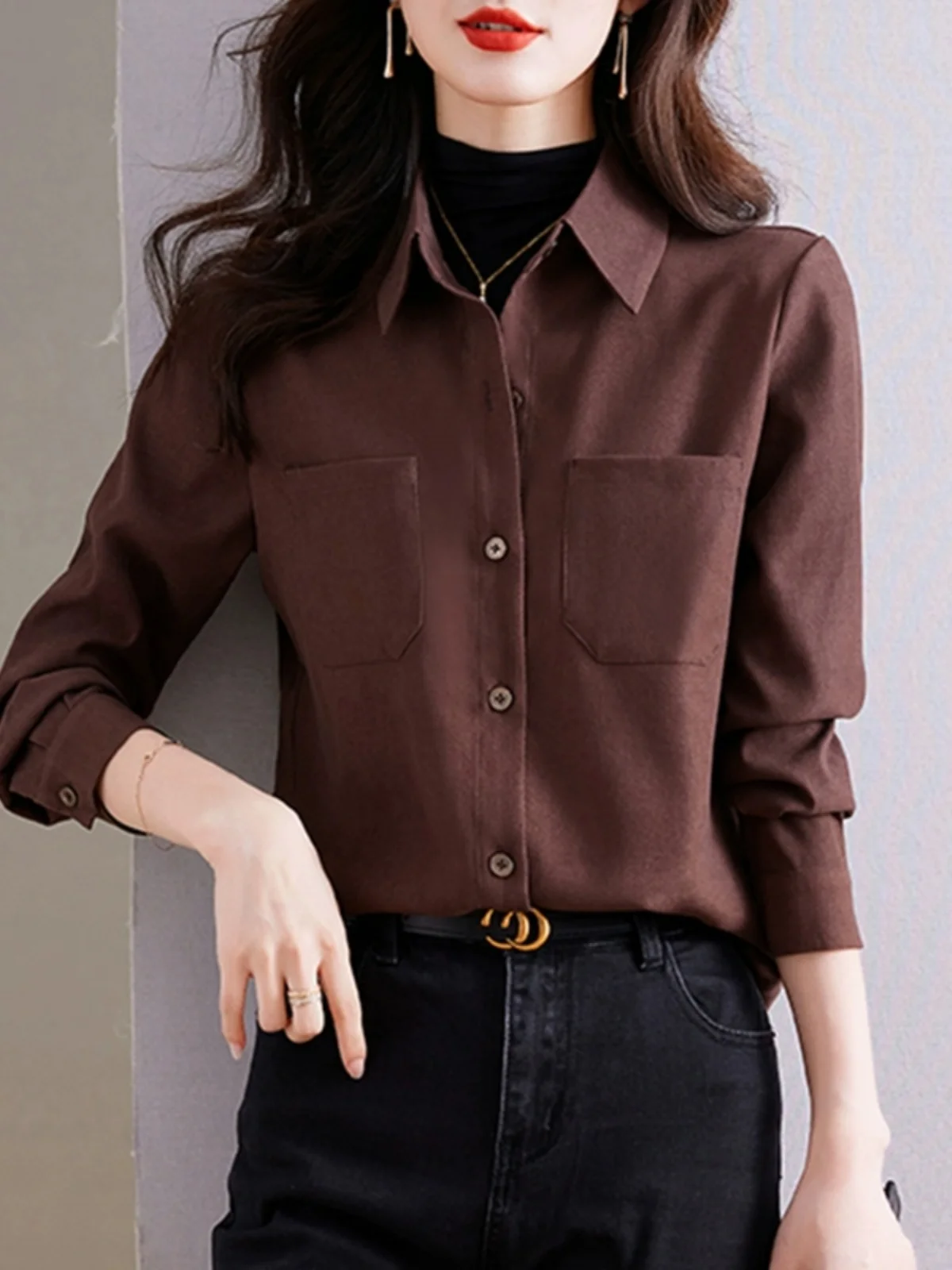 

Thiened Woolen irt Women's Early Autumn Winter Warm Long Sve Inner And Outer Wear Base Layer Collar Open Cardigan