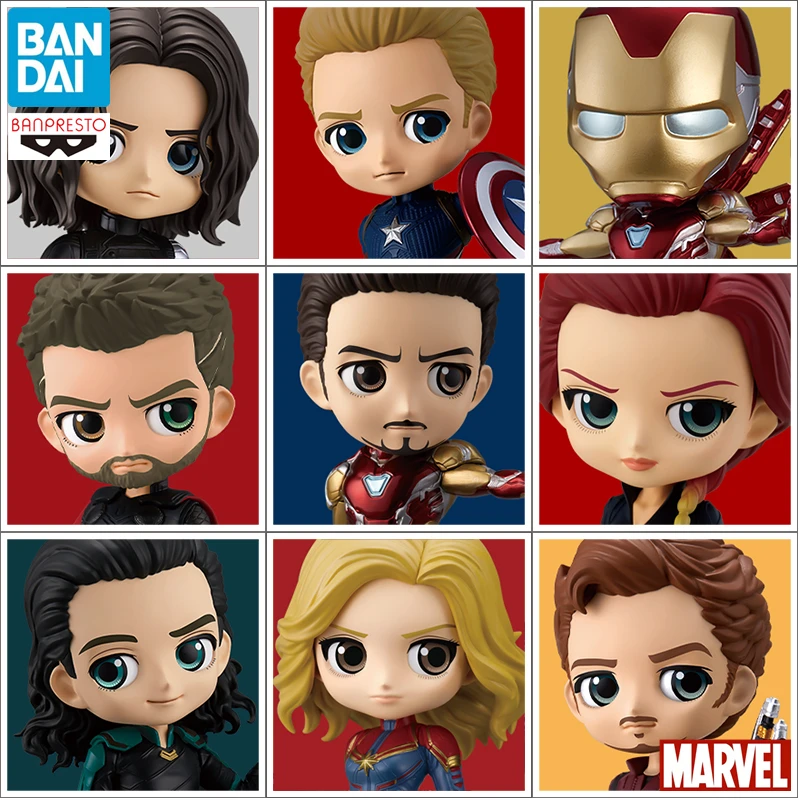 

Original Bandai Banpresto Qposket Marvel The Avengers Iron Man Captain America Loki Action Figure Collecto Mannequin Toy For Boy