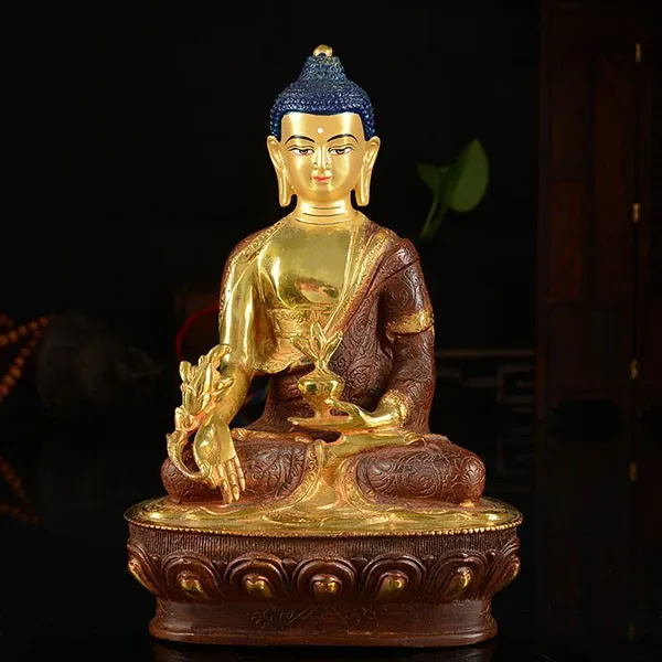 

Special Offer buddha statue # 7 inch # Tibetan Buddhism Medicine Guru Buddha Gold-plated brass statue # HOME Talisman