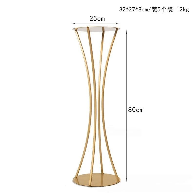 Goldener Eisen-Blumenständer mit schmaler Taille für Hochzeitsgänge, luxuriöse Mittelstück-Dekoration für Zeremonien, Bankette und Partys – Detail 1