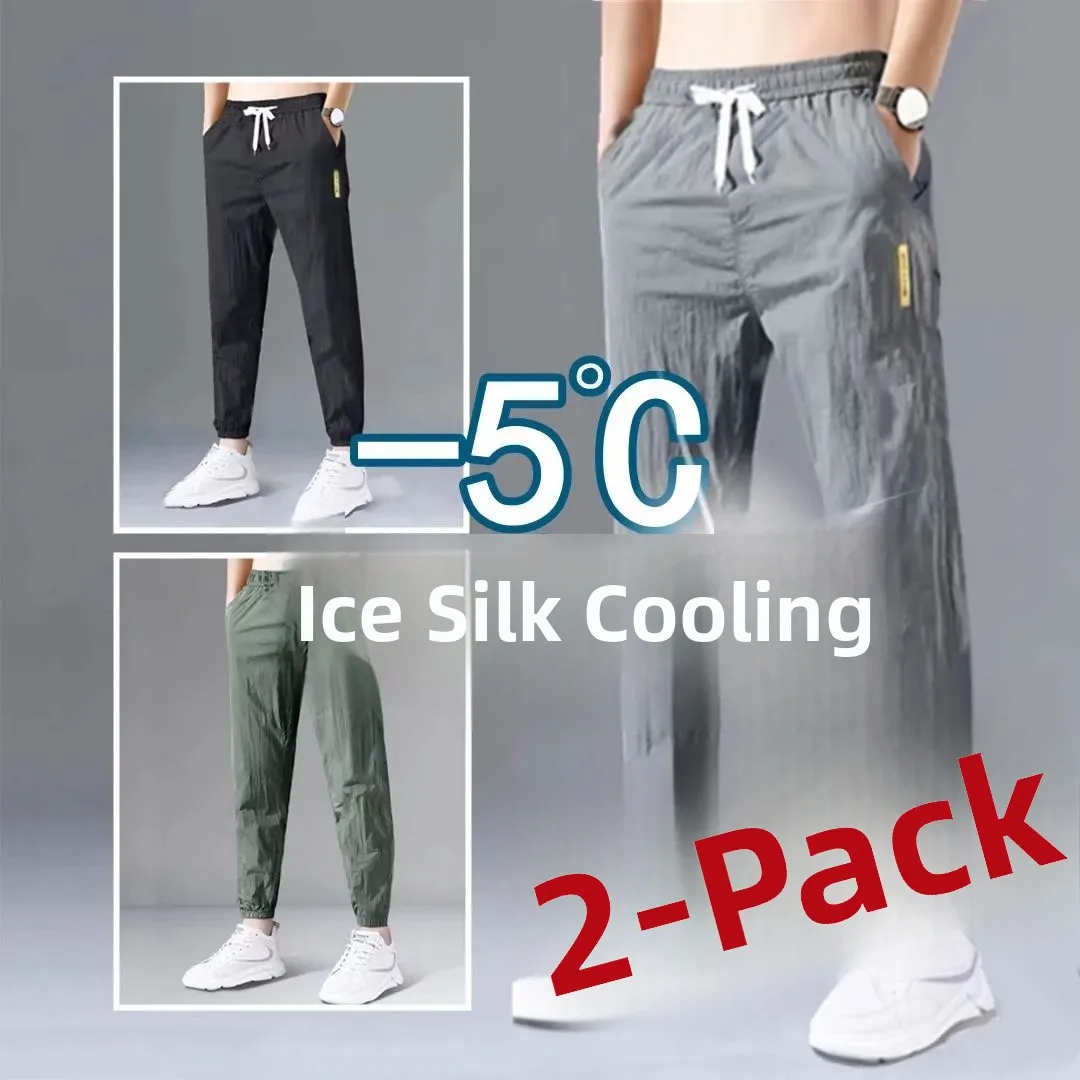

Men's Casual Loose Long Pants Summer Thin Ice Silk Korean Sle Trendy Sports Nine Points Cuffed Autumn Pants