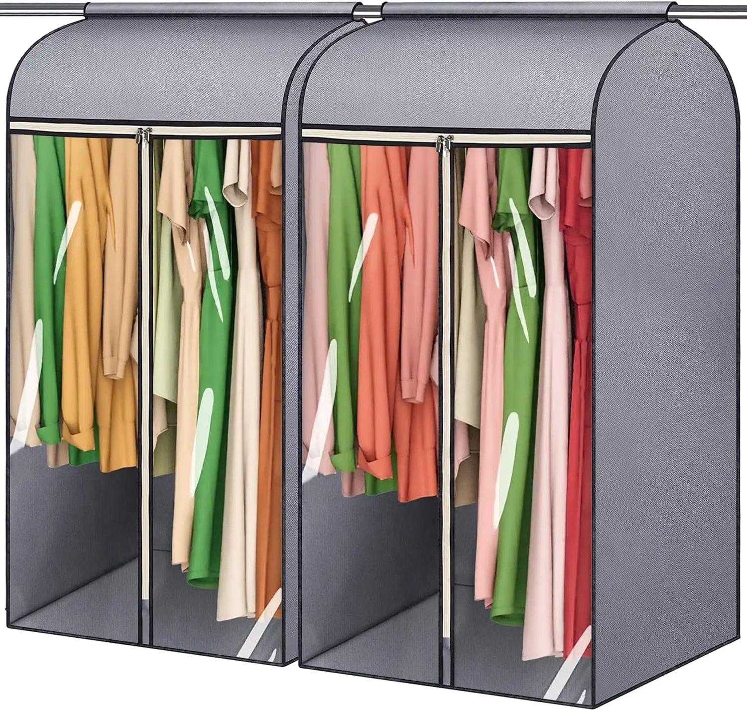 

45'' Hanging Garment Bags for Closet Storage, Sealed Completely with Clear PVC Window and 3 Zippers